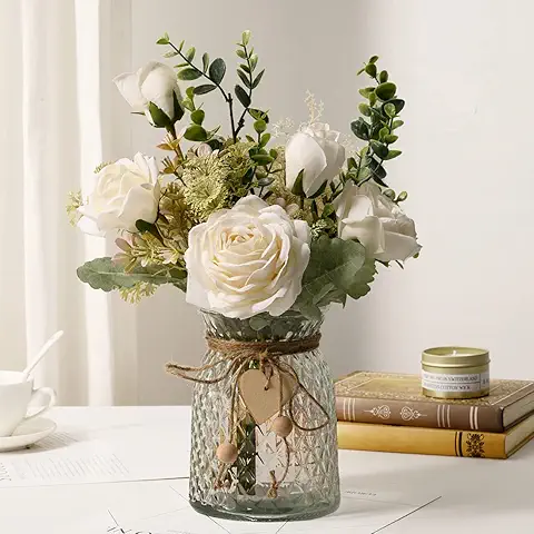 Elegant Faux Flower Arrangement in Glass Vase