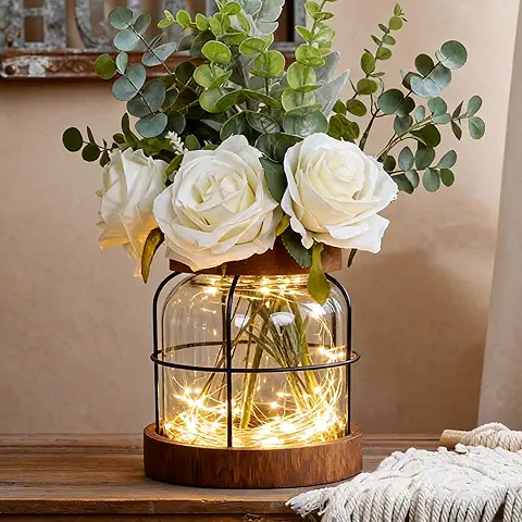 Decorative Rose and Eucalyptus LED Vase