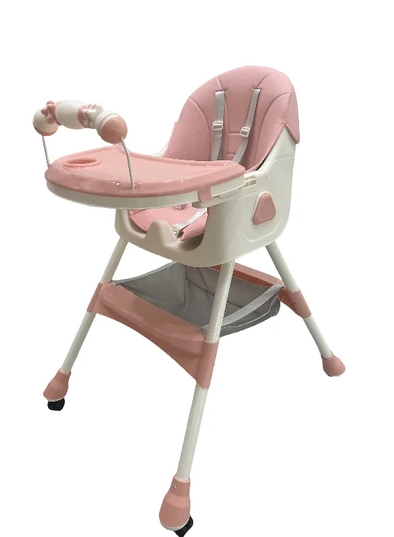 Adjustable Baby High Chair with Removable Tray & Storage Basket – Pink, Gray, Purple Colors