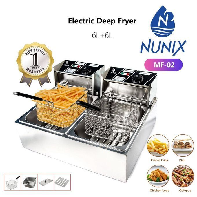 NUNIX Electric Deep Fryer 6L + 6L - Dual Basket Commercial Fryer