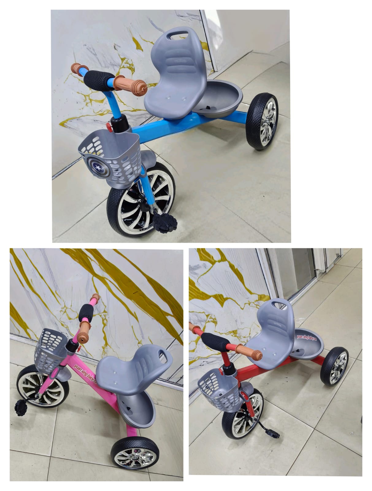 Colorful Toddler Tricycles – Blue, Pink, Red Pedal Ride-on with Basket & Comfortable Seat (Ages 2-4)