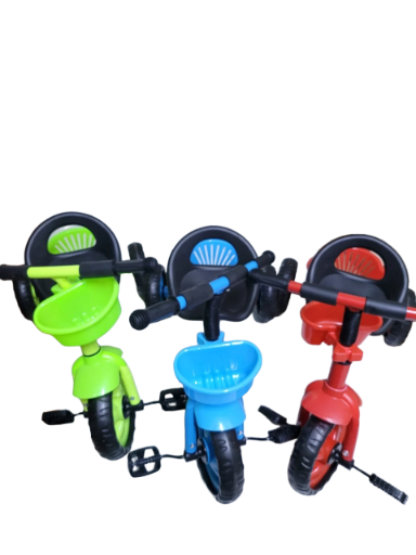 “Colorful Tricycle for Toddlers – Red, Green, Blue Kids Pedal Ride-on with Basket & Comfortable Seat