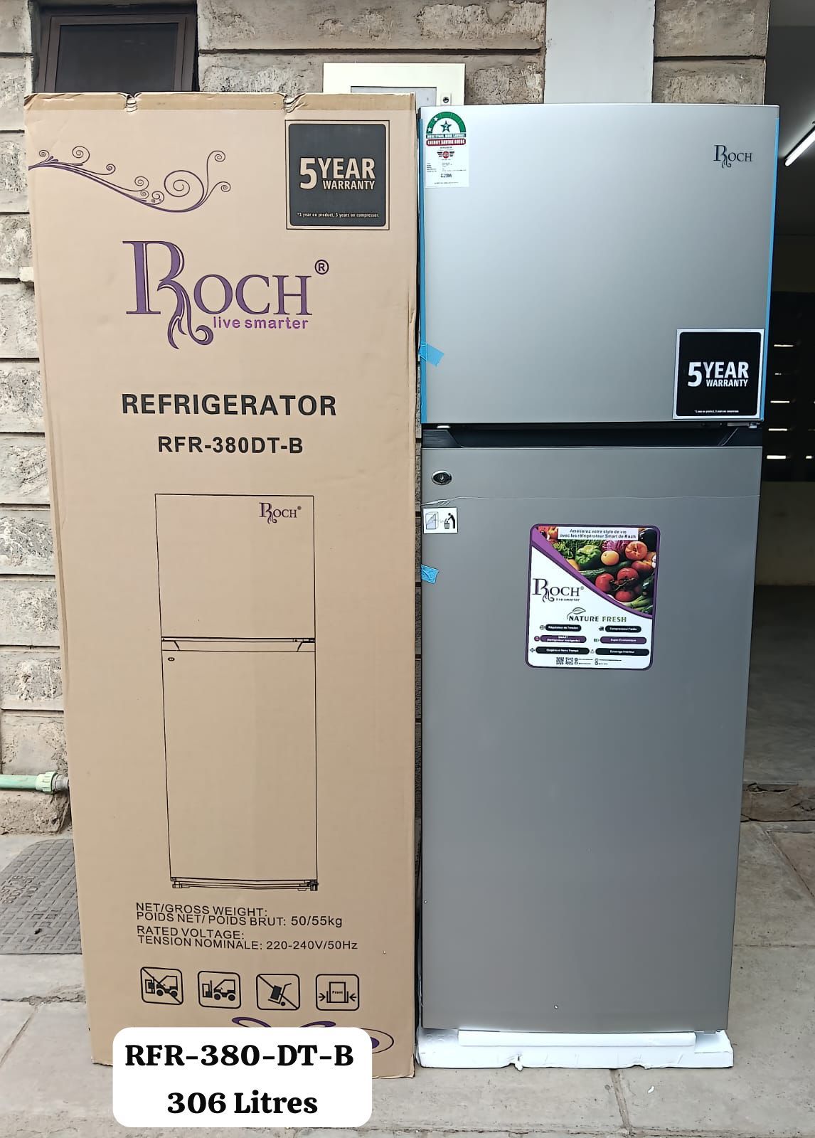 Roch RFR-380-DT-B Double Door Refrigerator - 306 Litres 