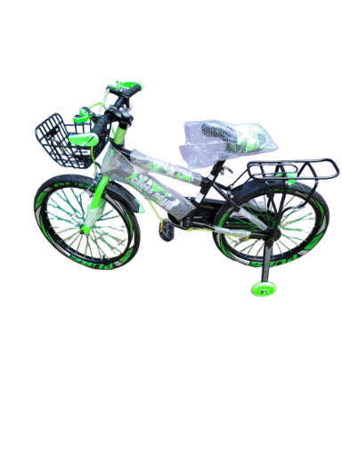 16″ Kids Bicycle – Green/ orange (Black )Size 16 with Front Basket, Rear Rack & Training Wheels (Ages 5-8)