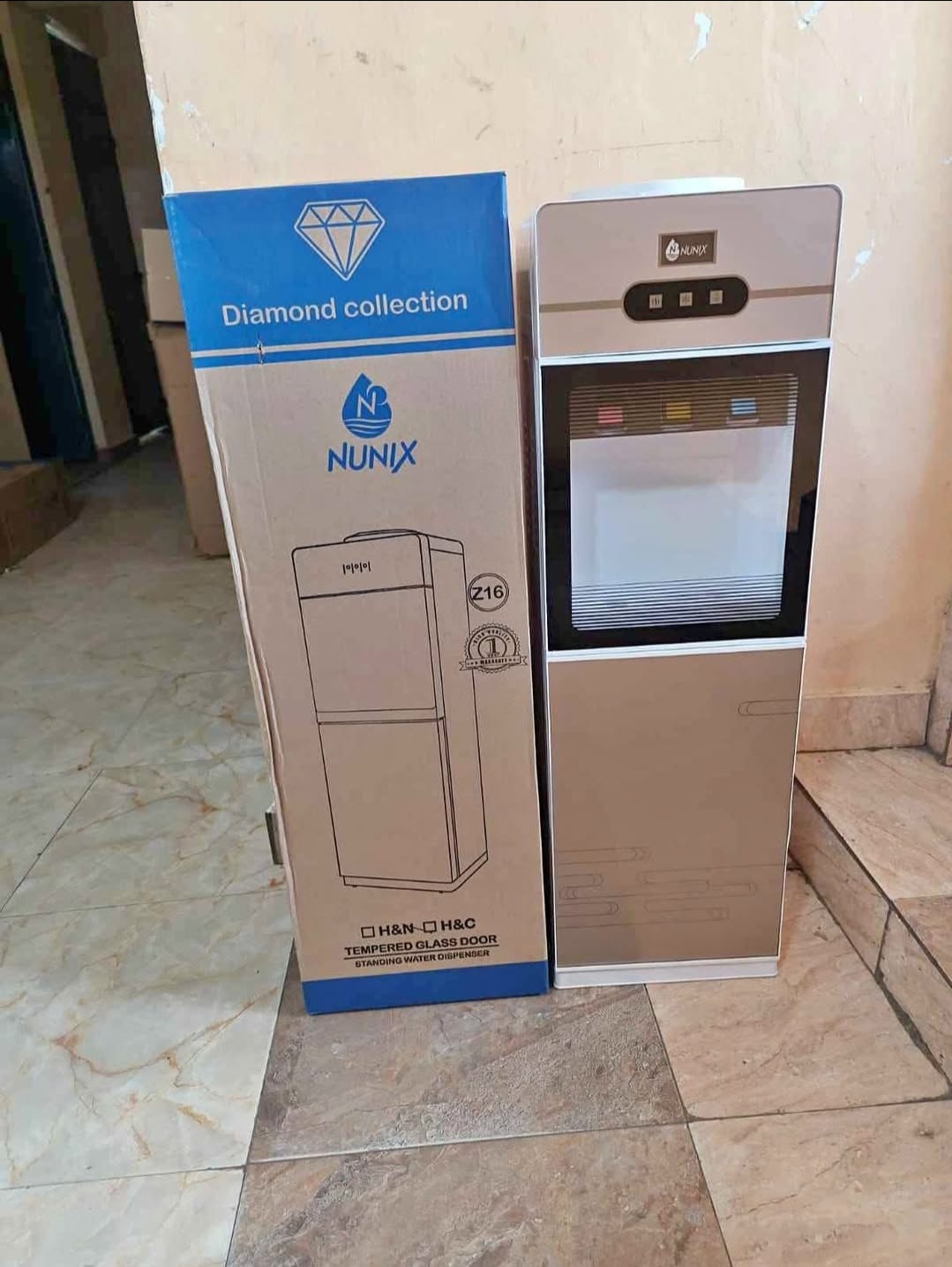 Nunix Diamond Collection Standing Water Dispenser with Tempered Glass Door – Hot normal  & Cold Water Functionality