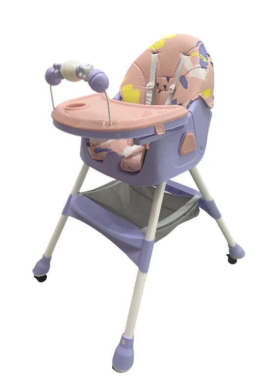 Adjustable Baby High Chair with Removable Tray & Storage Basket – Pink, Gray, Purple Colors