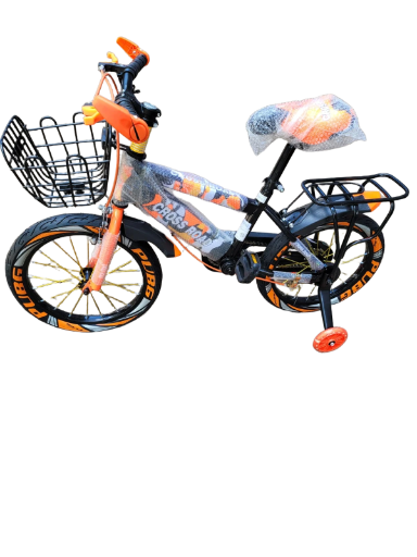 16″ Kids Bicycle – Green/ orange (Black )Size 16 with Front Basket, Rear Rack & Training Wheels (Ages 5-8)