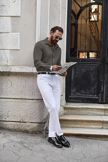 Men's Casual Button-Down Shirt Long Sleeve Lightweight Jacket Fashionable Textured Shirt