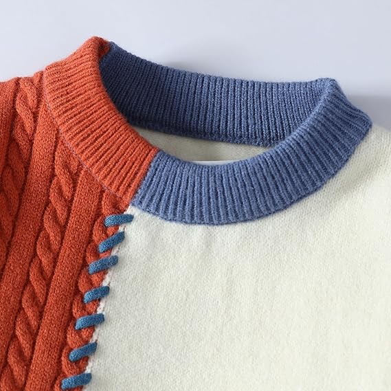 Men's patchwork sweater, colorblock thick-knit pullover, oversized