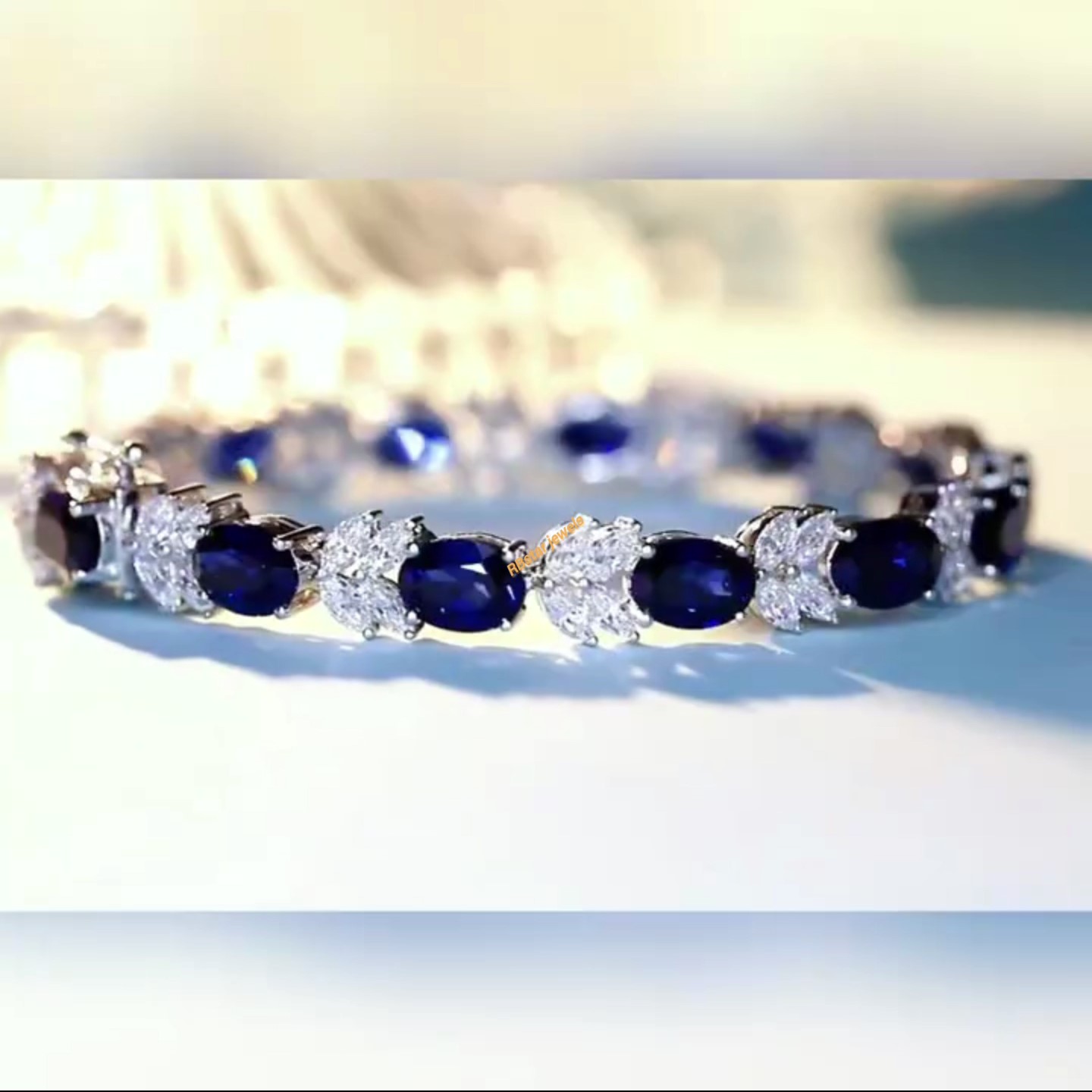 Elegant Blue Sapphire Bracelet with Marquise Cut Diamonds – Luxury Handmade Gemstone Jewelry