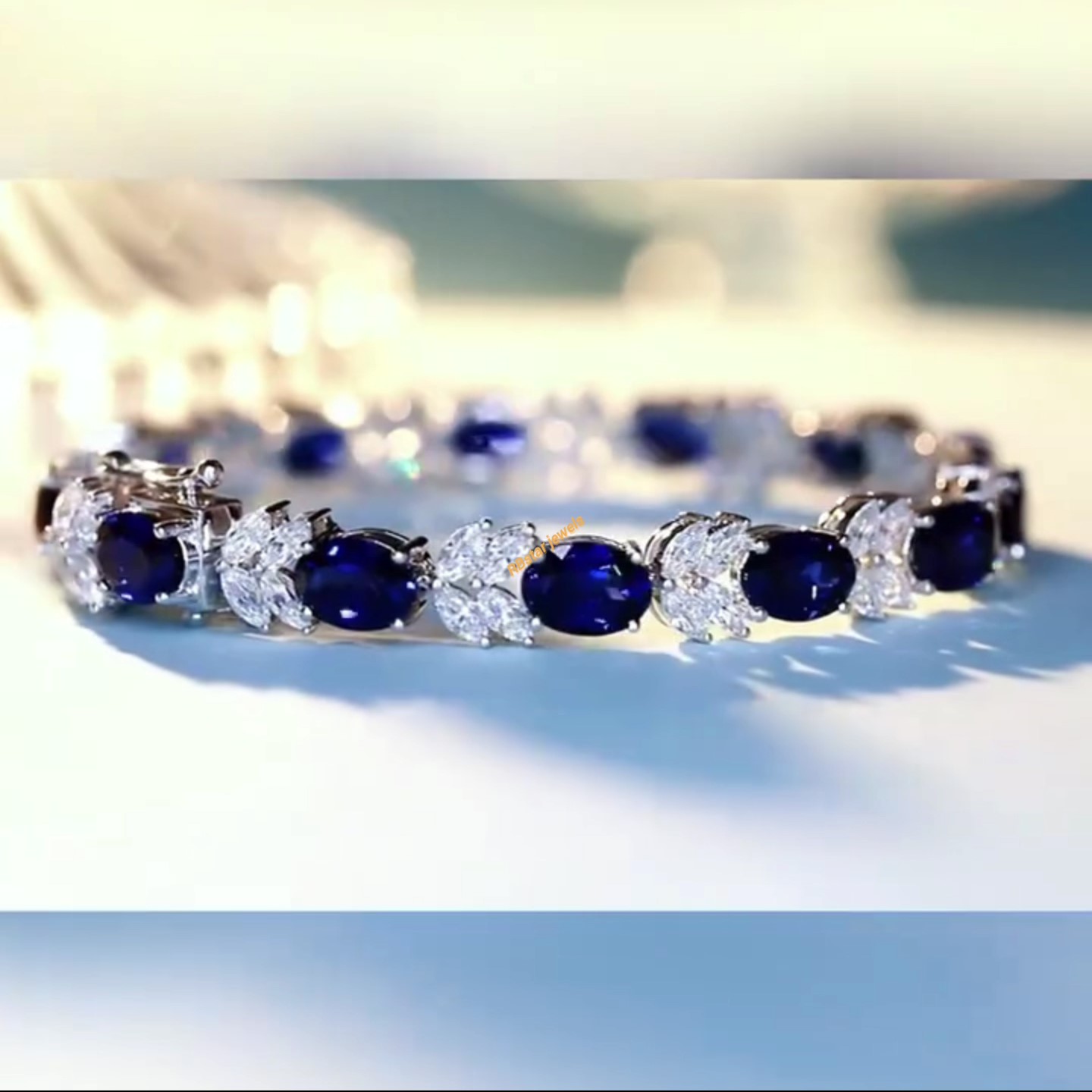 Elegant Blue Sapphire Bracelet with Marquise Cut Diamonds – Luxury Handmade Gemstone Jewelry