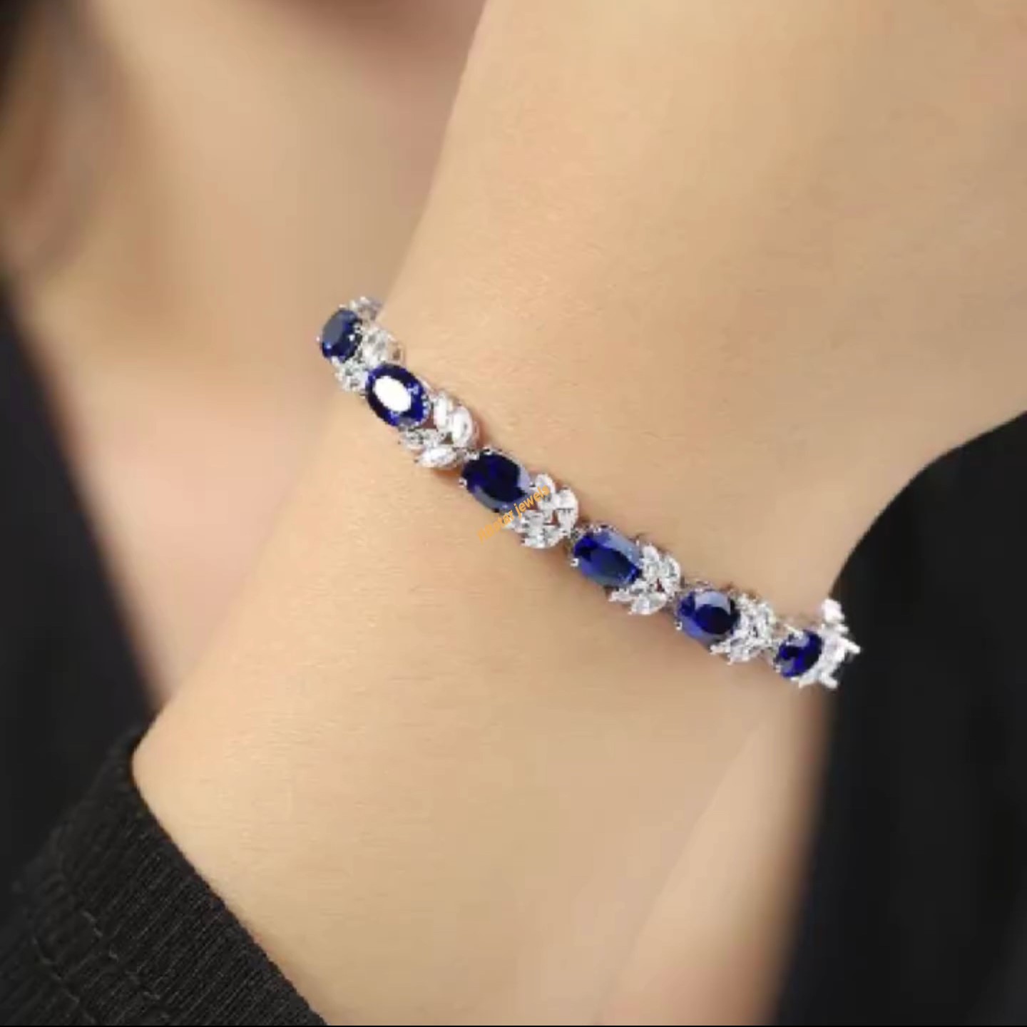 Elegant Blue Sapphire Bracelet with Marquise Cut Diamonds – Luxury Handmade Gemstone Jewelry