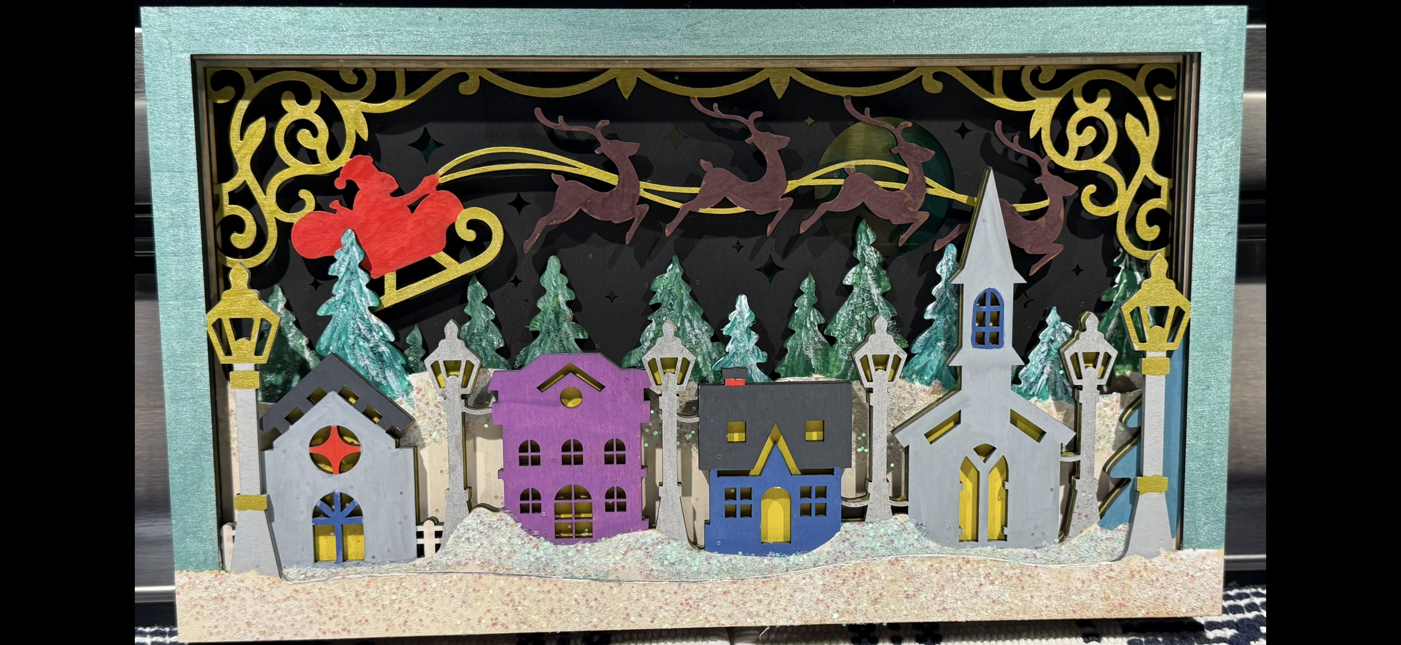 Handcrafted Christmas Village Shadow Box (No lights)