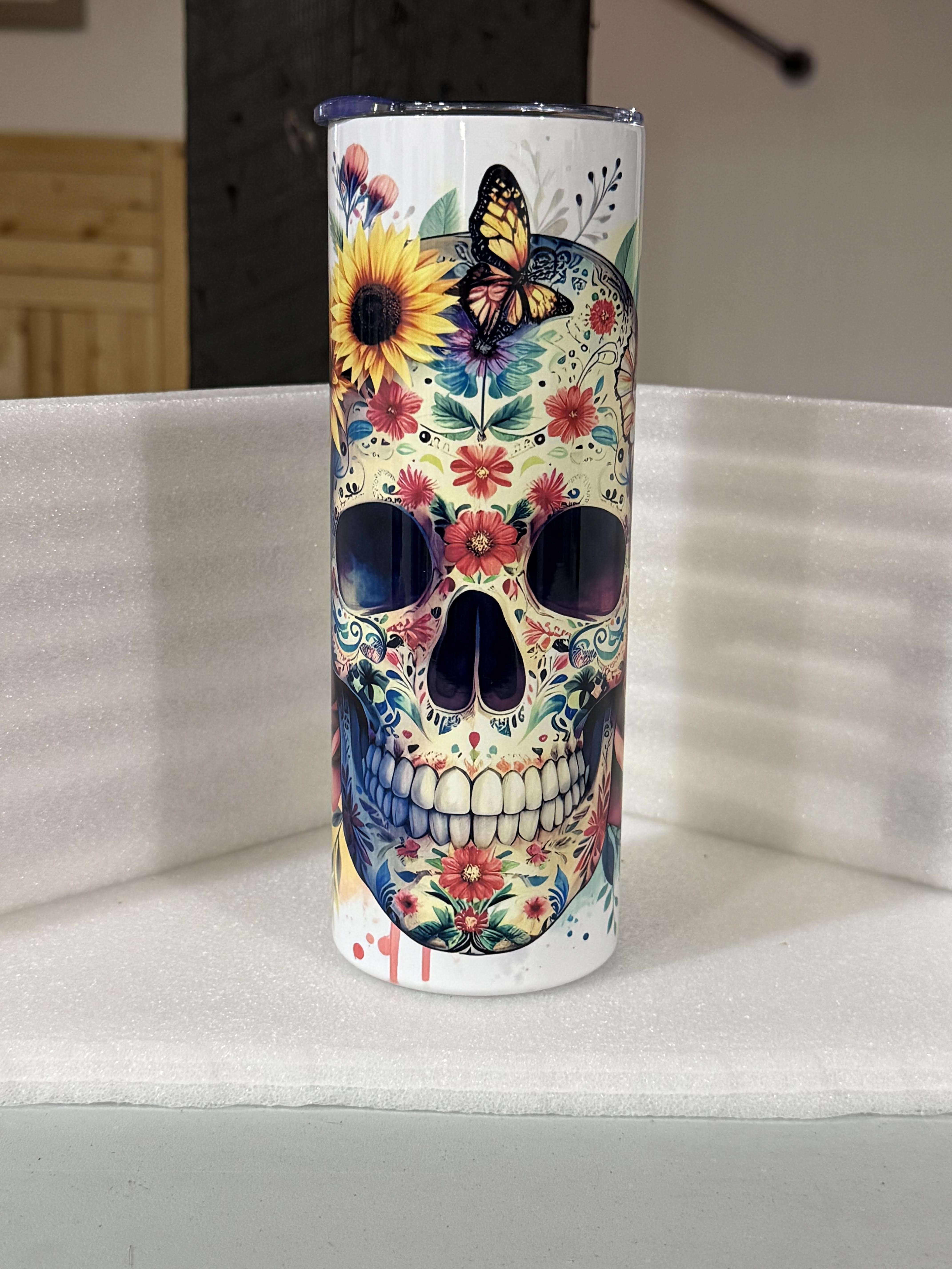 Colorful Floral Skull Tumbler