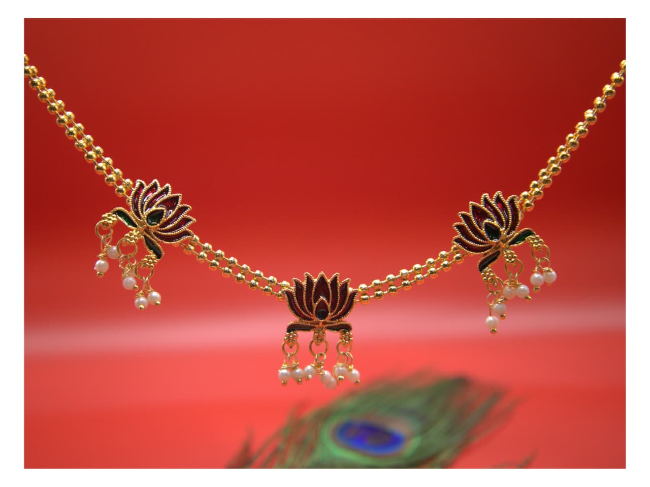 Tri - Lotus Motif Jewelry Set