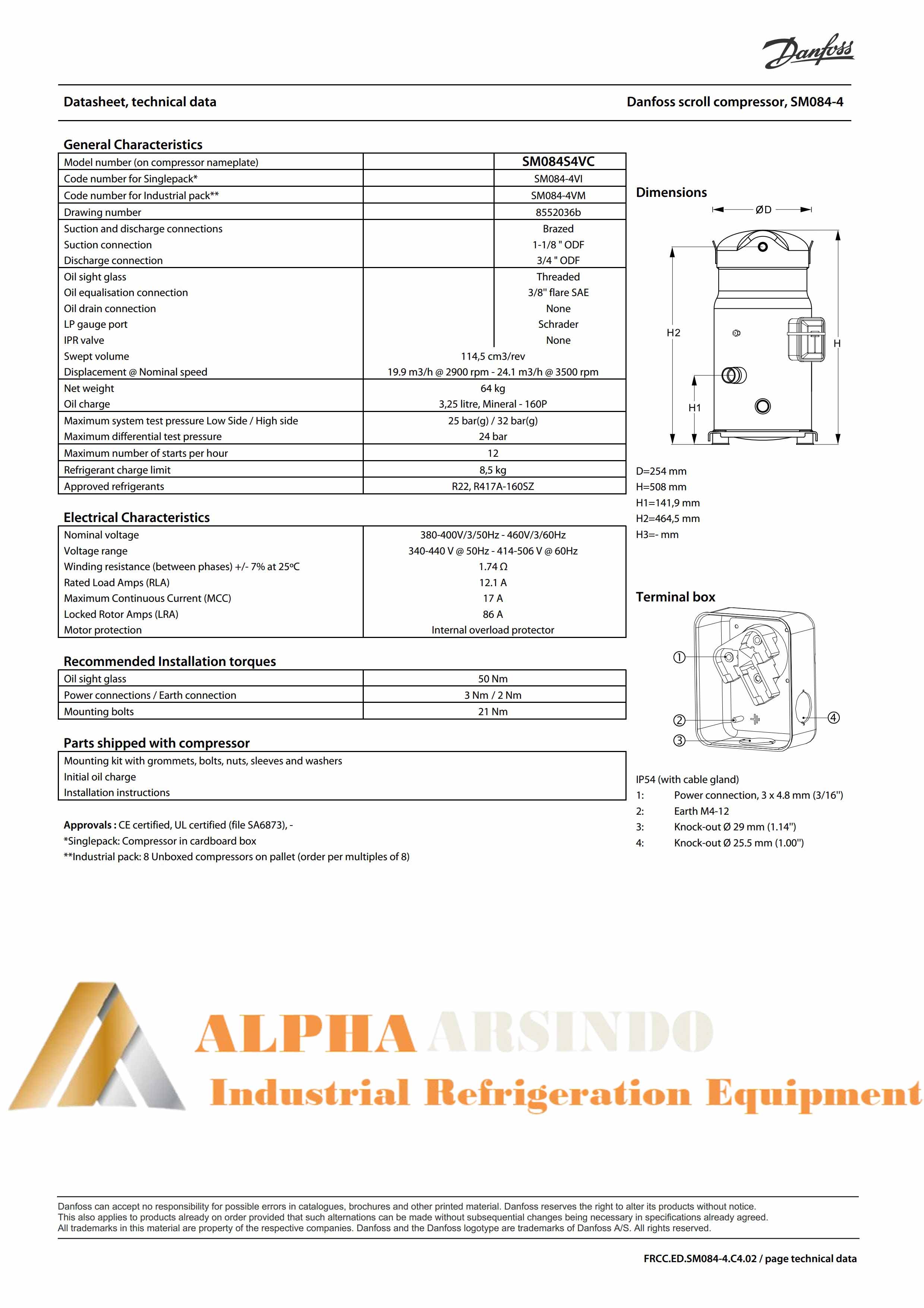 Danfoss Performer Scroll Compressor SM084S4VC