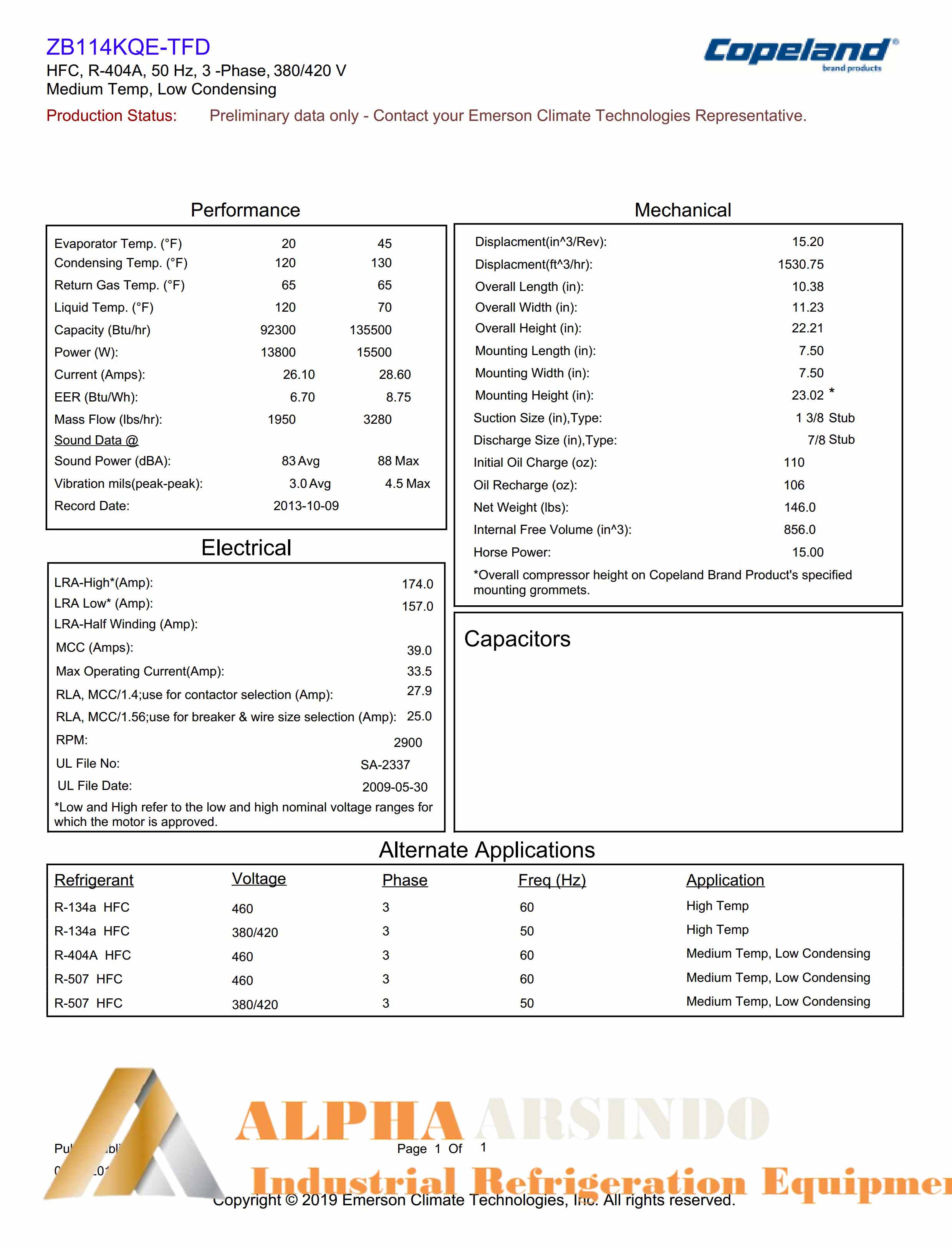 Copeland Scroll Compressor ZB114KQE-TFD-551