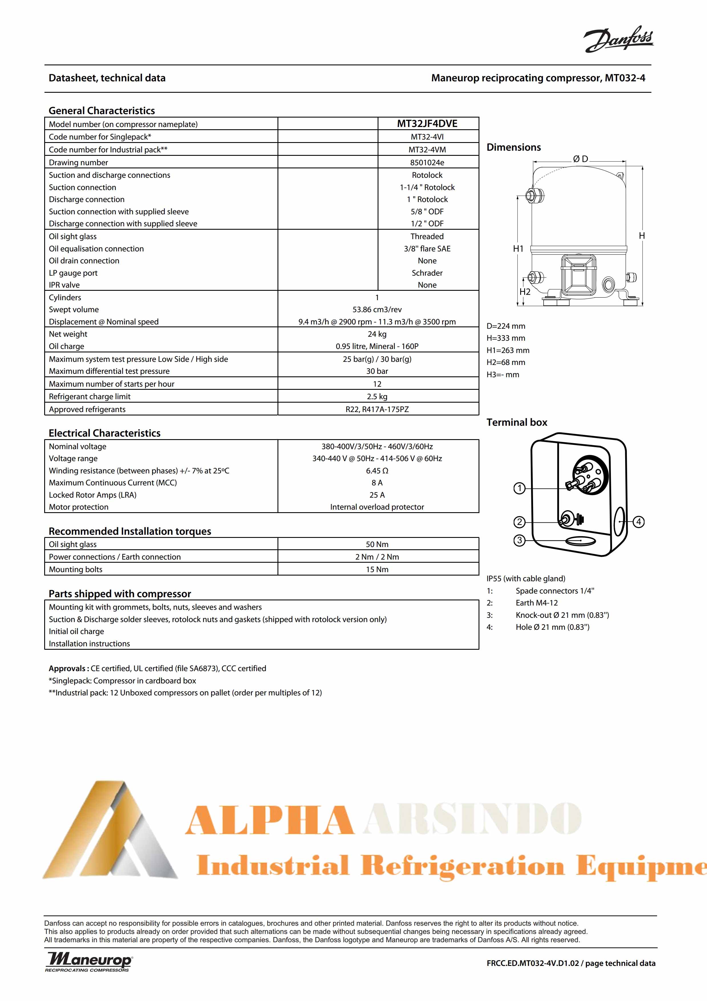 Danfoss MT32JF4DVE Compressor
