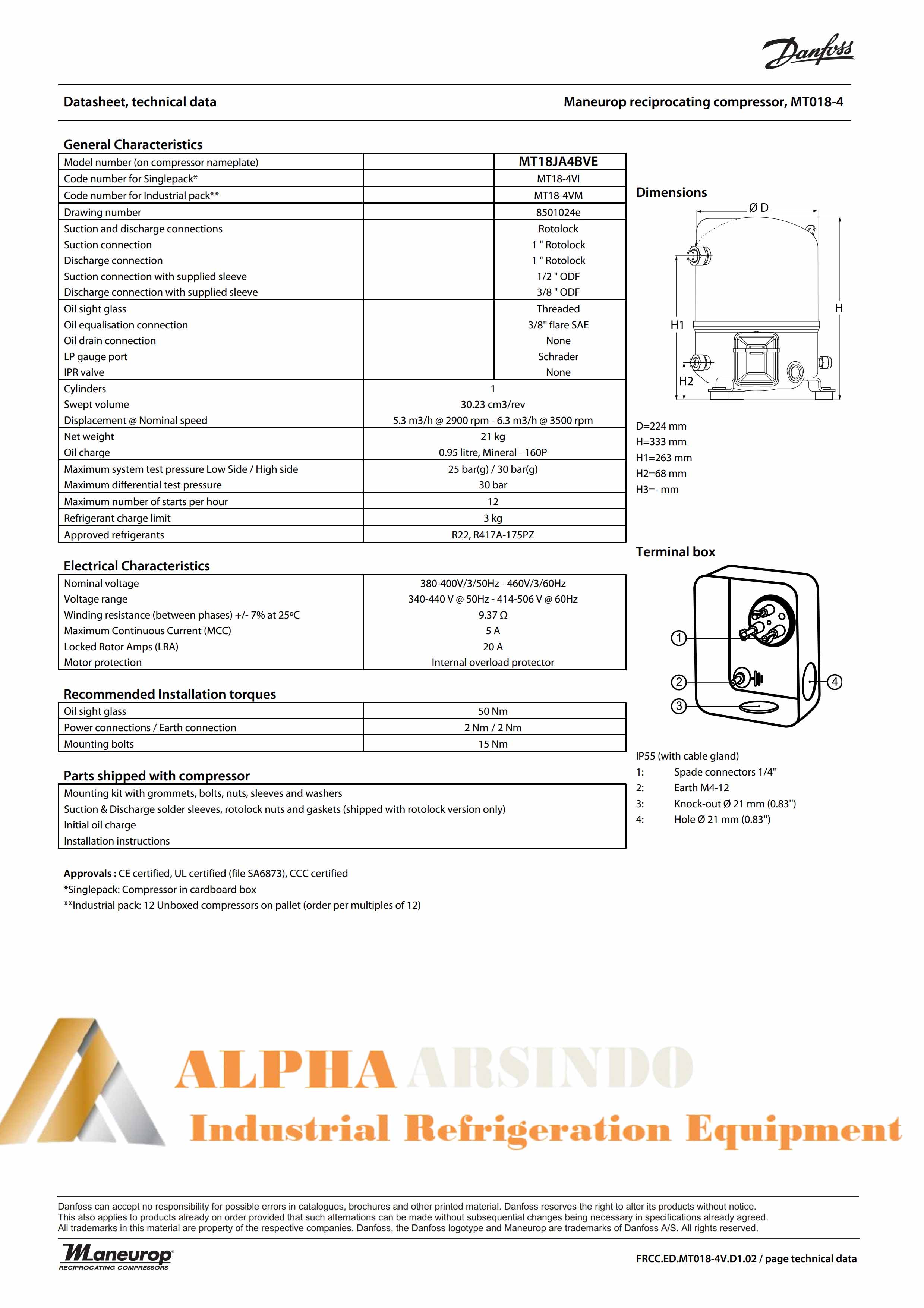 Danfoss Commercial Compressor MT18JA4BVE