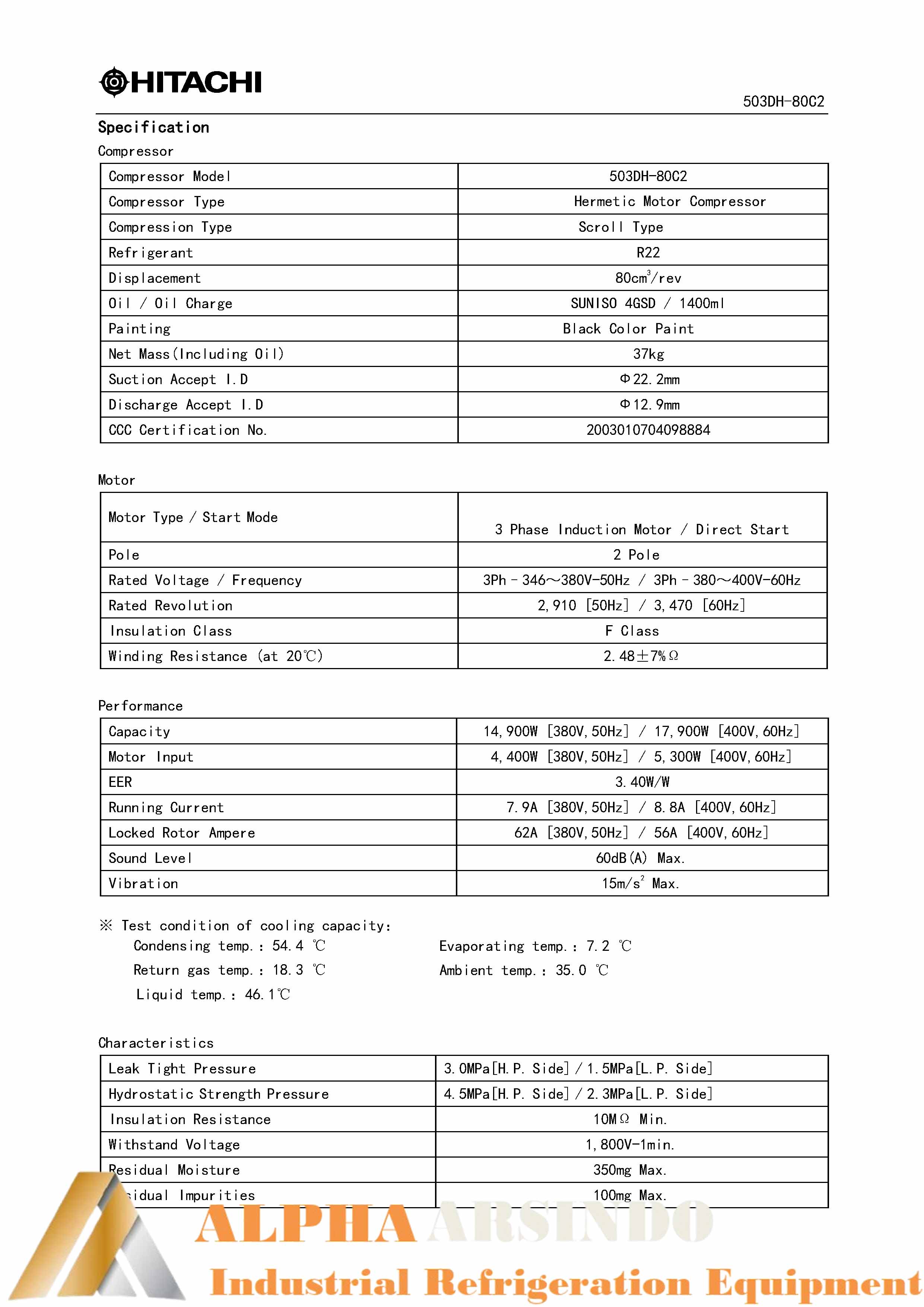 Hitachi 503DH-80C2  Compressor