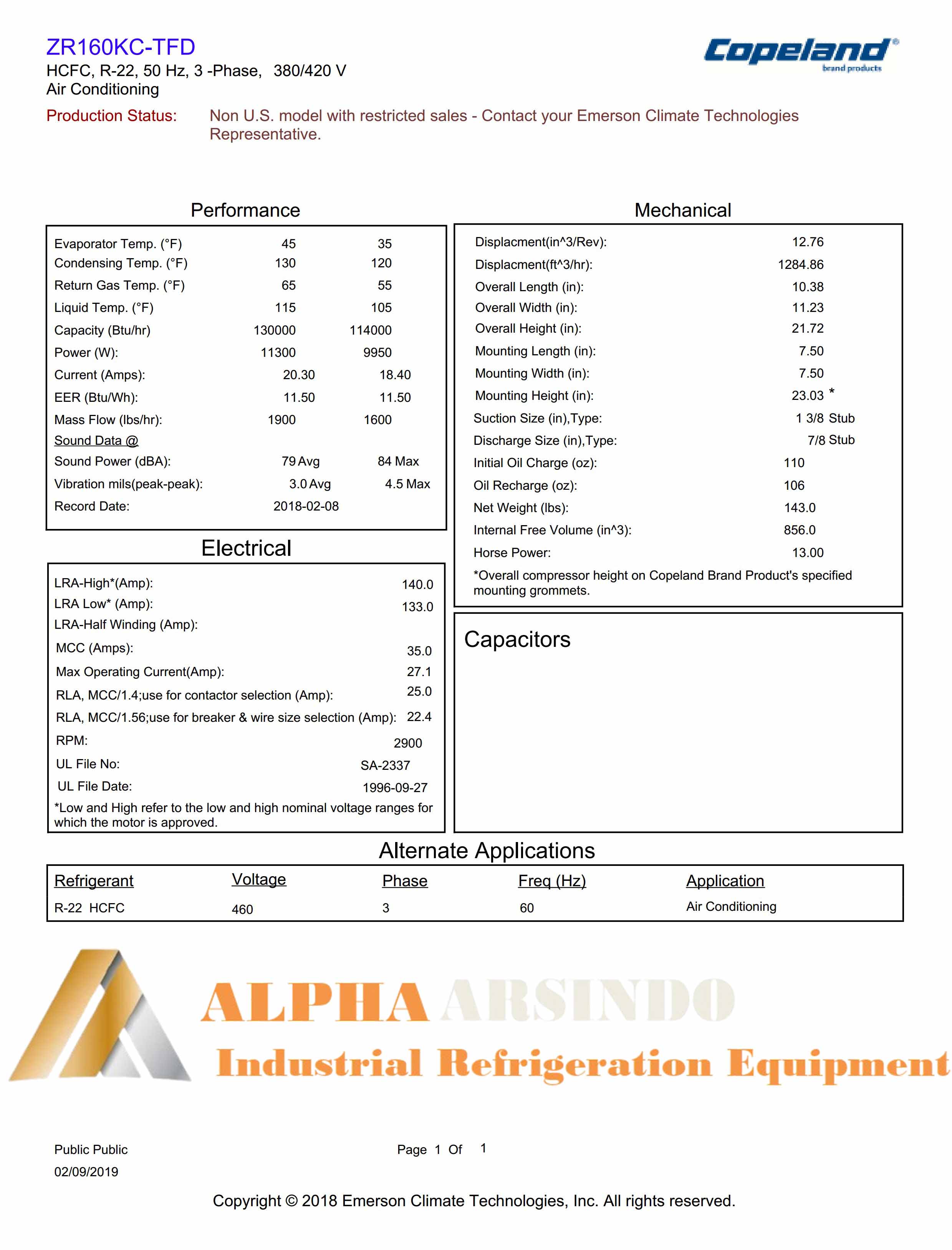 Copeland Scroll Compressor ZR160KCE-TFD-522