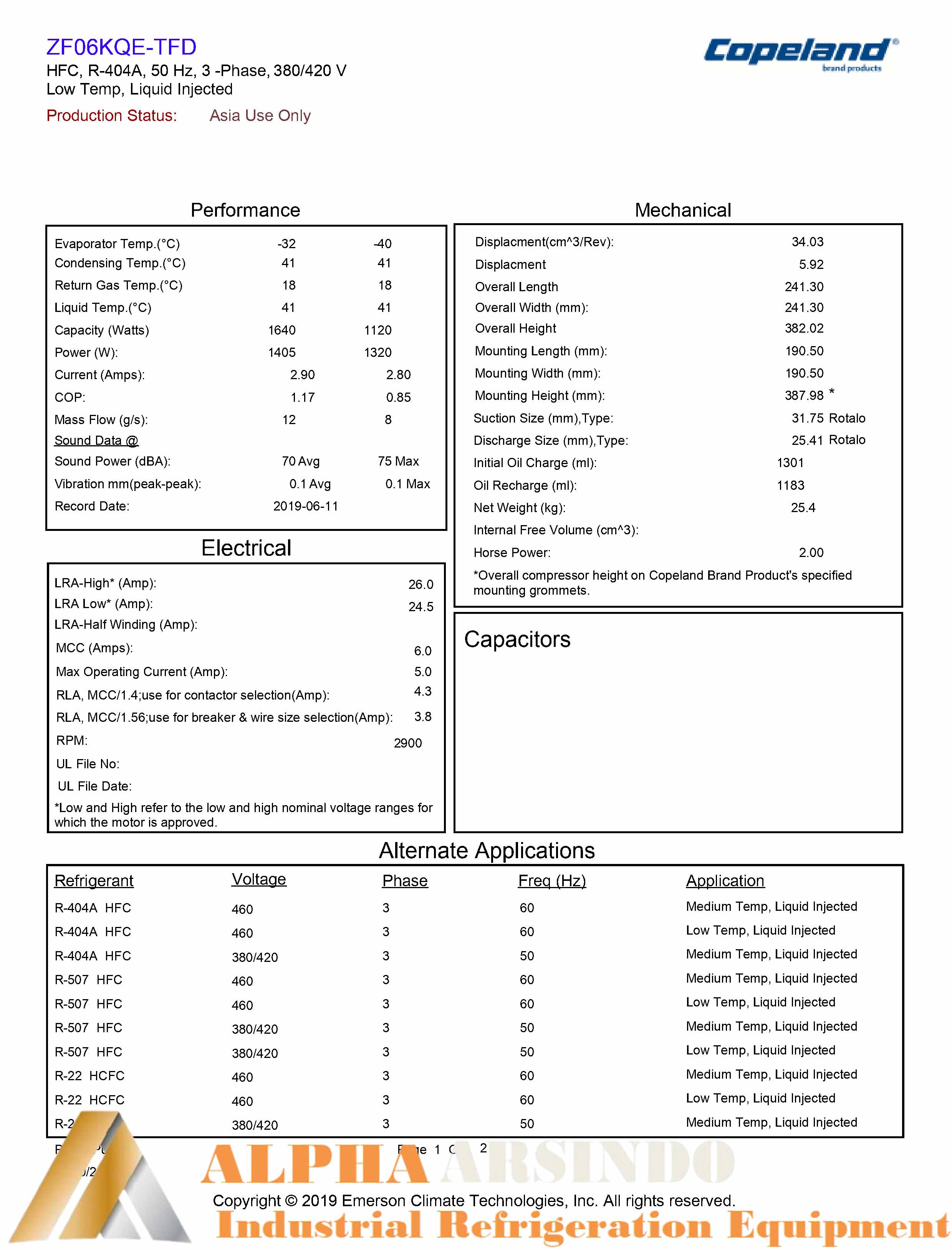 Copeland Scroll Compressor ZF06KQE-TFD-551