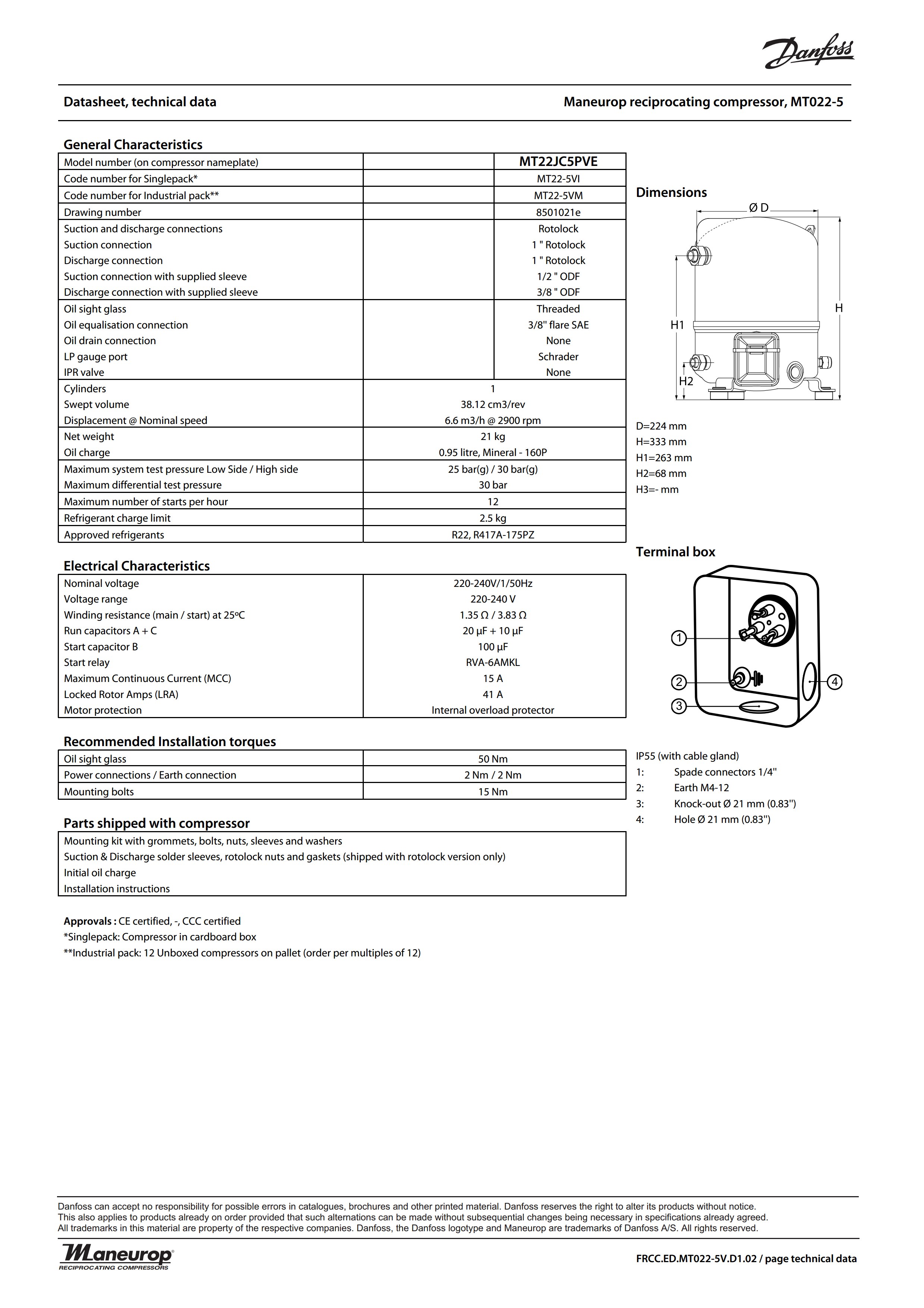 Danfoss Commercial Compressor MT22JC5PVE