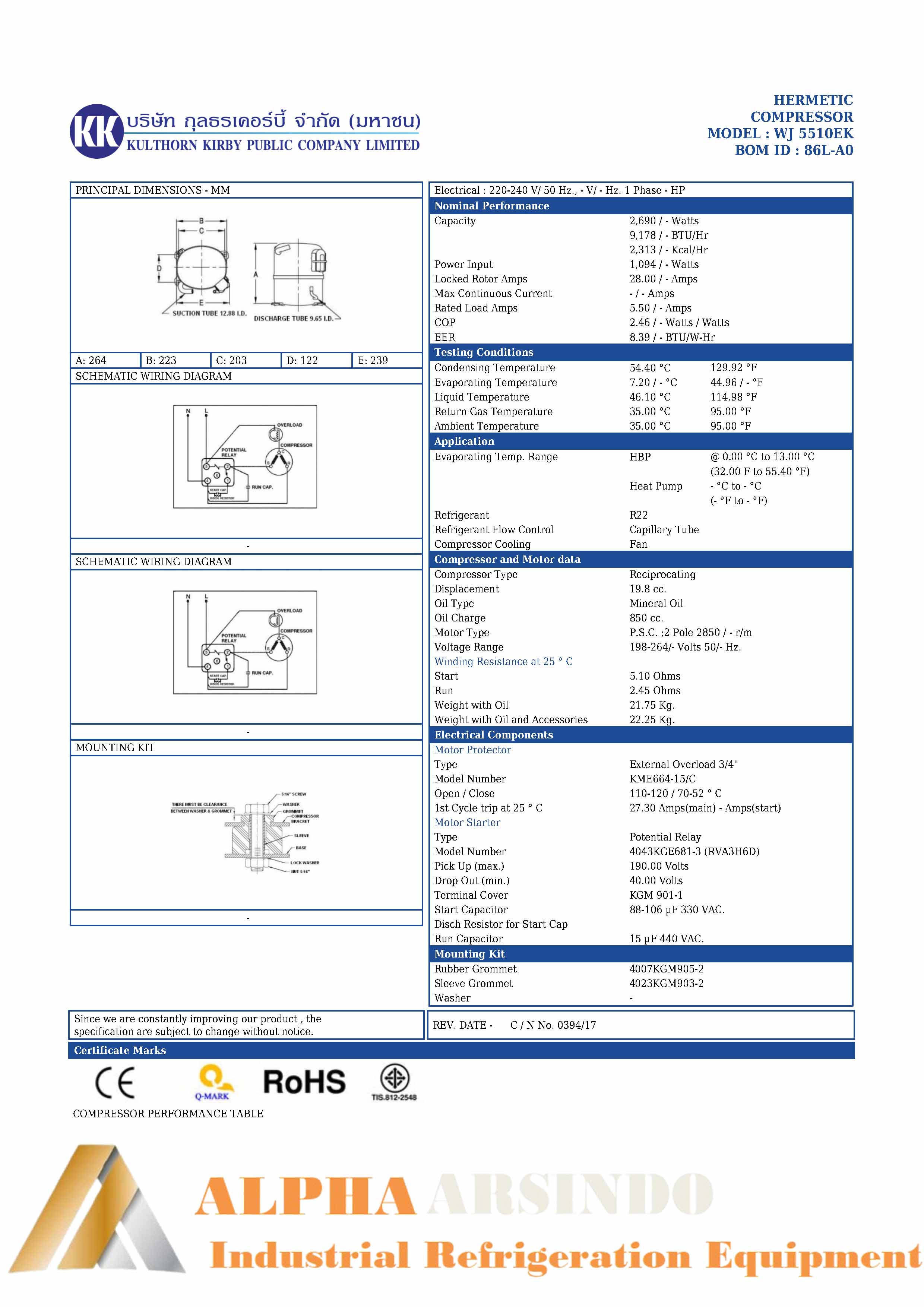 Refrigerator WJ5510EK Compressor