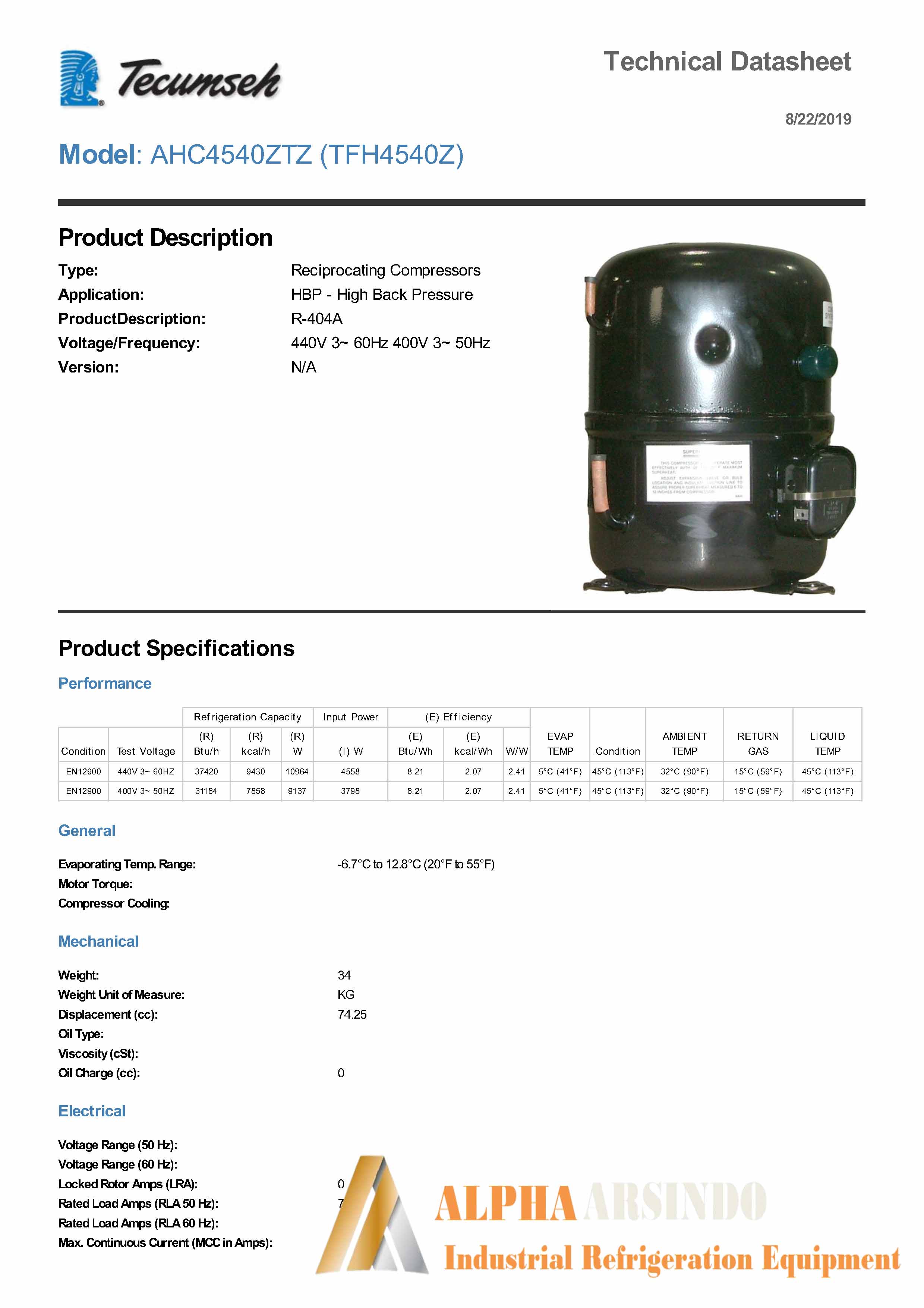 Compressor Tecumseh TFH4540Z