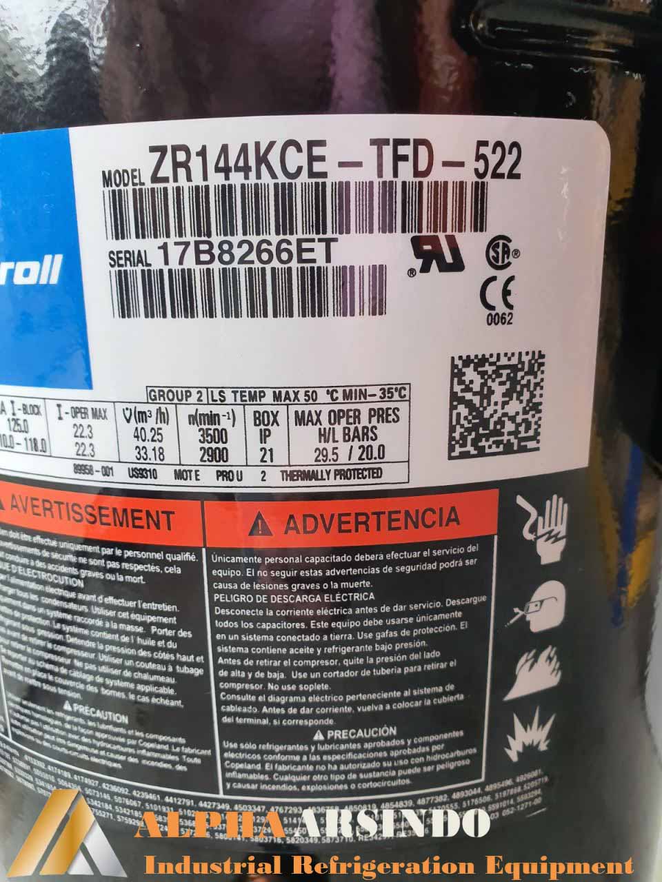 Copeland Scroll Compressor ZR144KCE-TFD-522