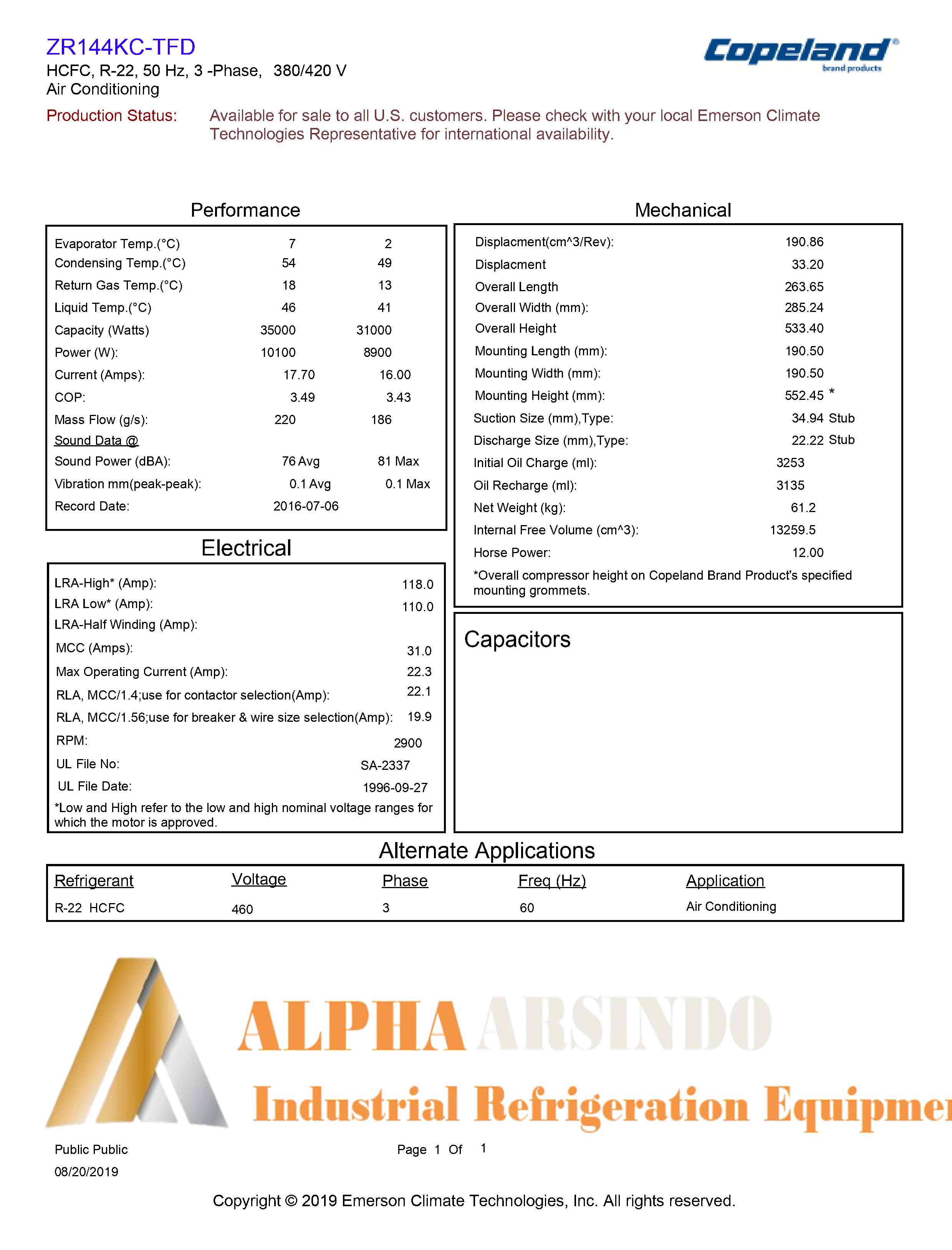 ZR144KC-TFD-52E Refrigeration Compressor