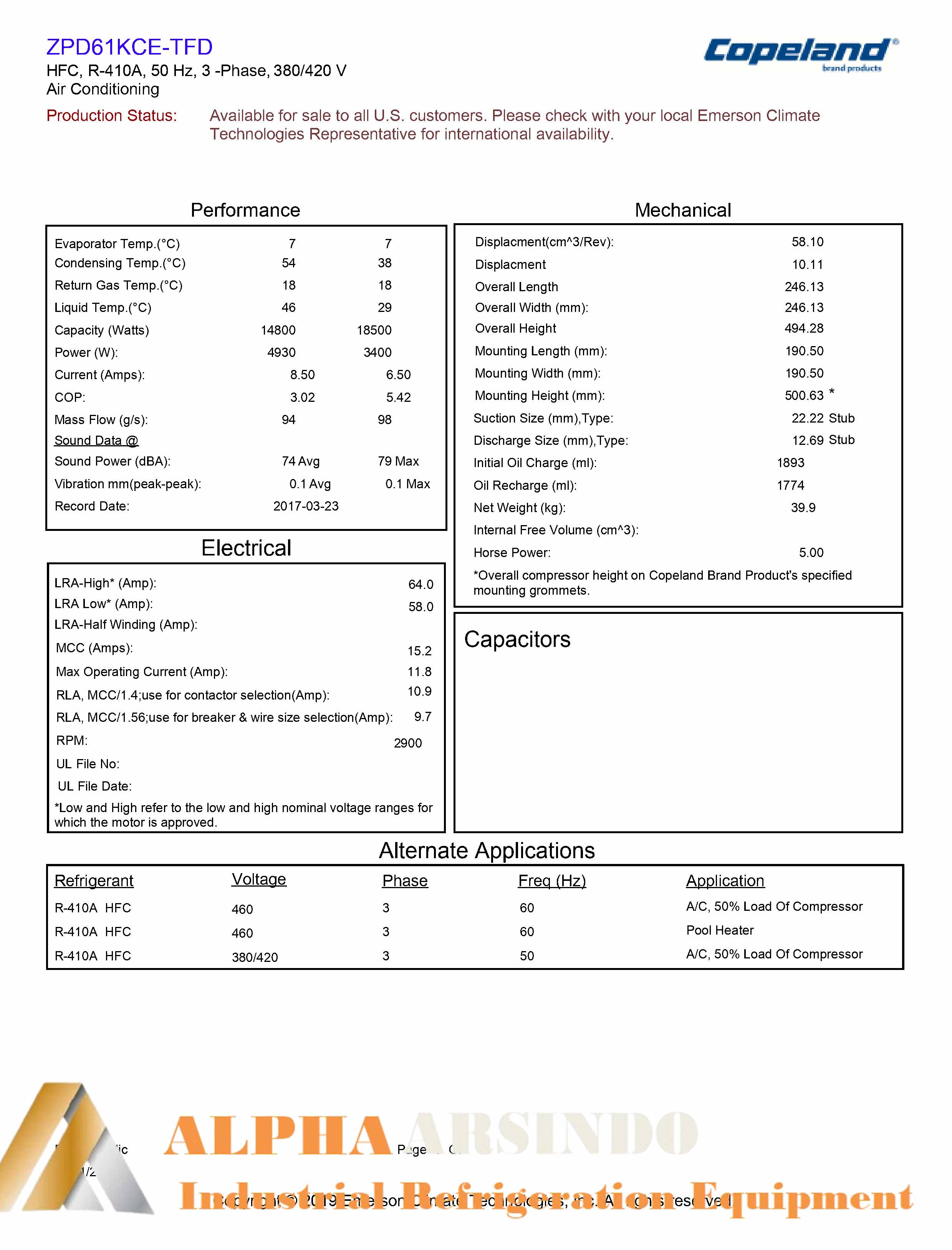 ZPD61KCE-TFD-433 Scroll Compressor