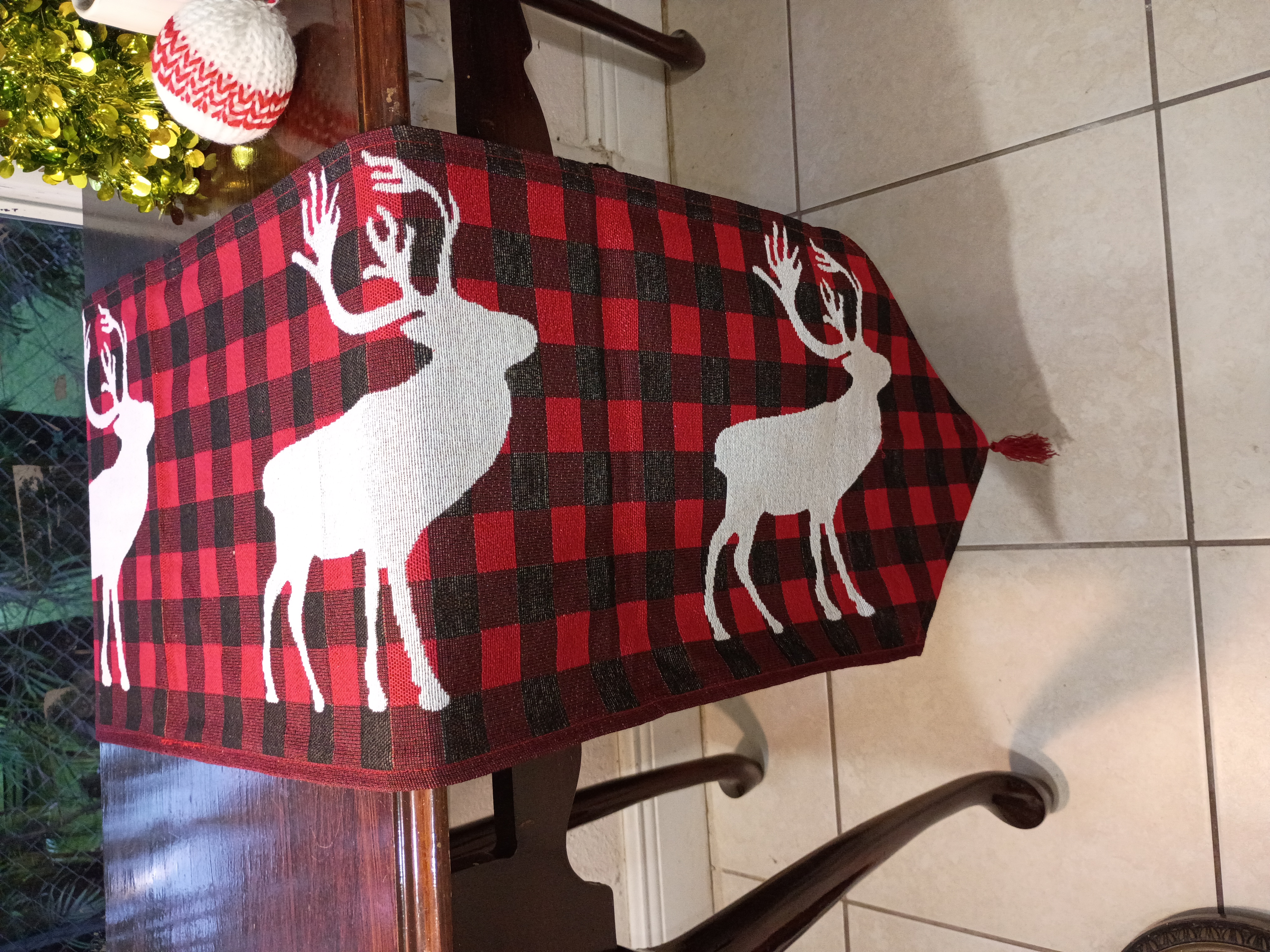  Christmas winter Table Runner 68 inches long  red burgundy durable fabric