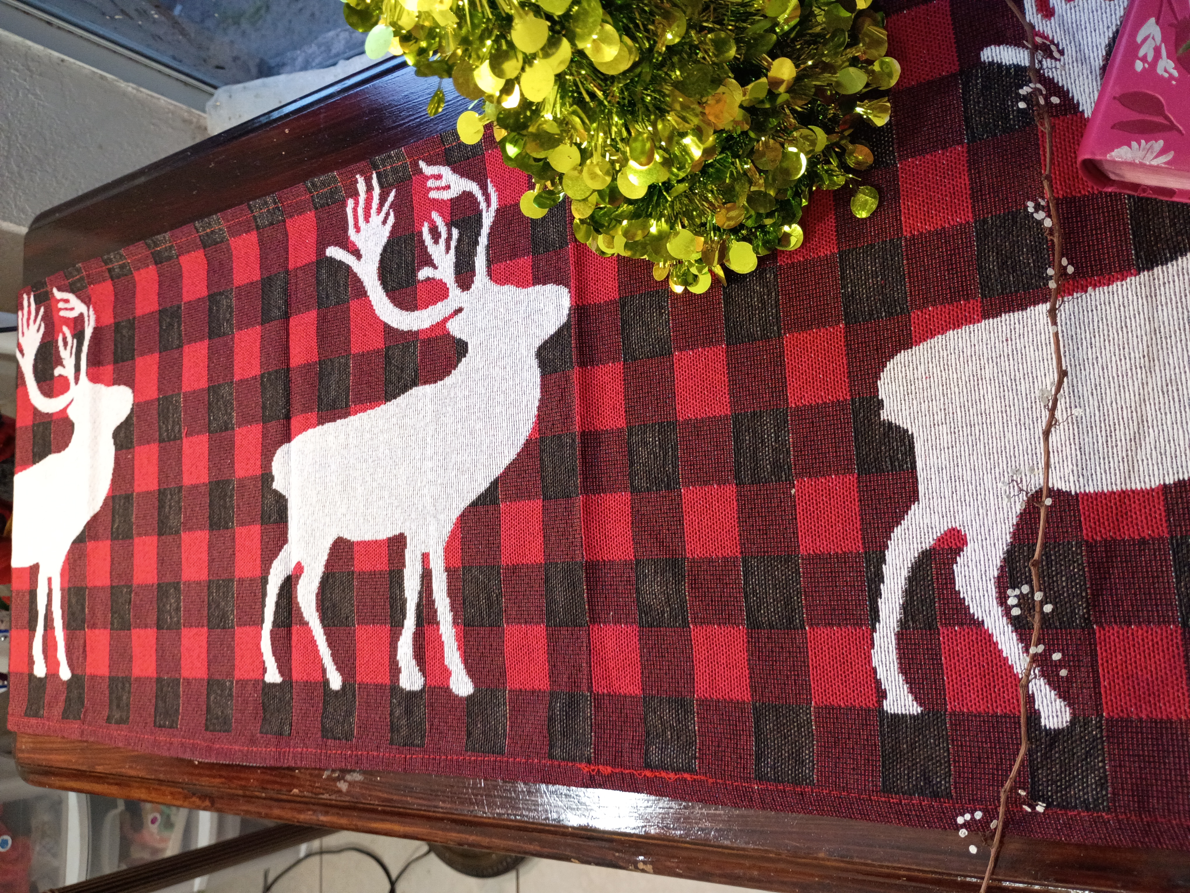  Christmas winter Table Runner 68 inches long  red burgundy durable fabric