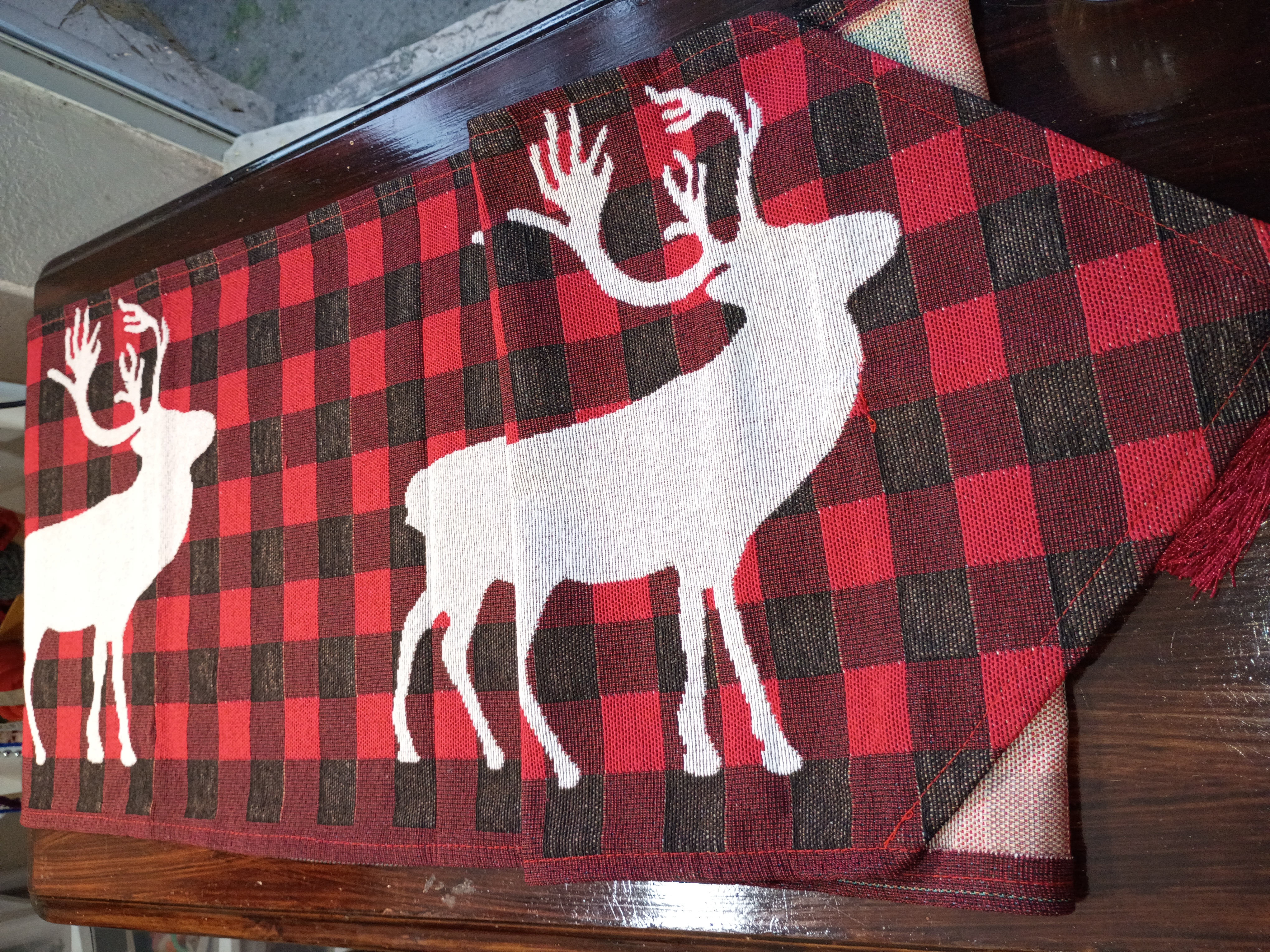  Christmas winter Table Runner 68 inches long  red burgundy durable fabric