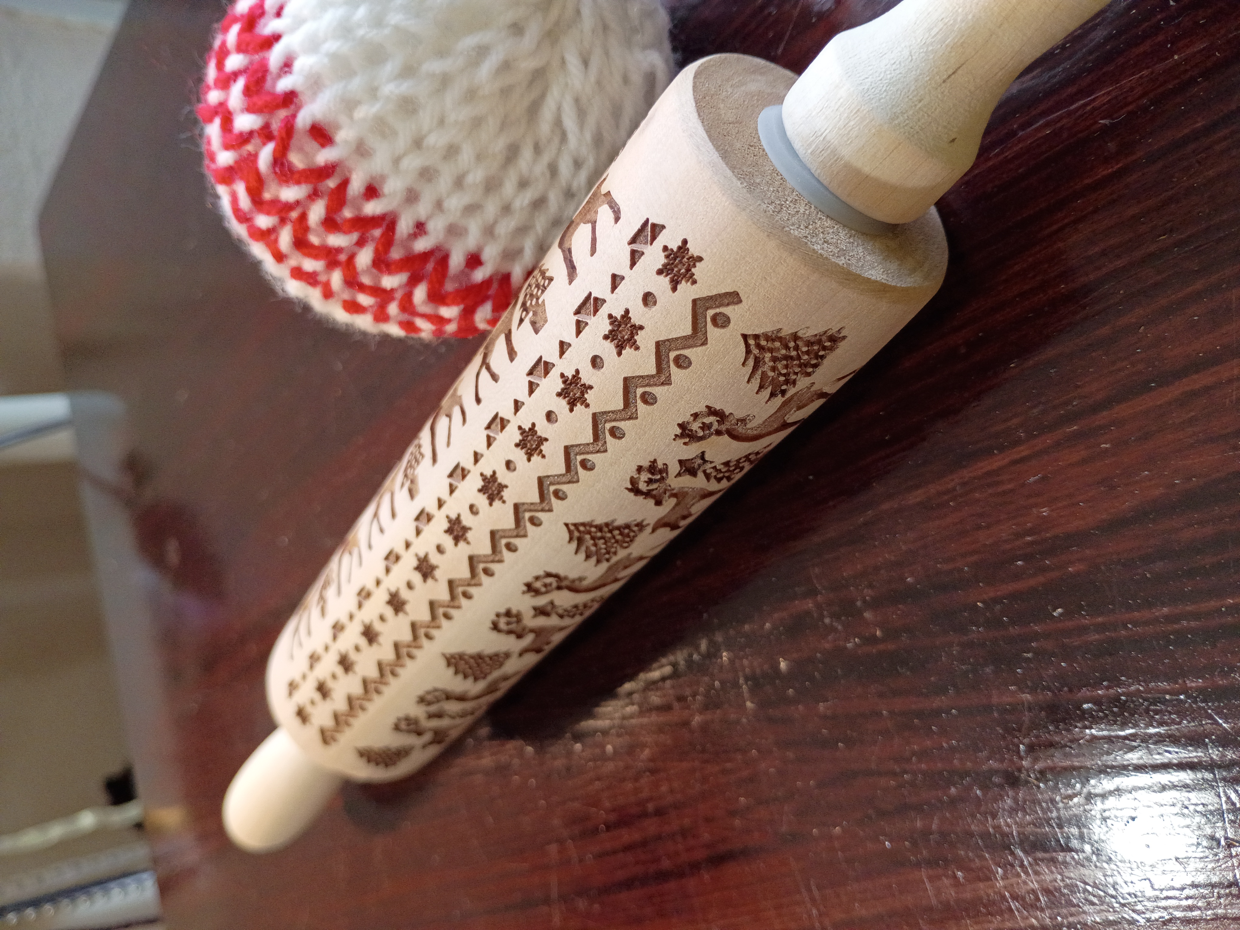 Carved wood Roller Pin Christmas 🎄 trees raindeer patterns 