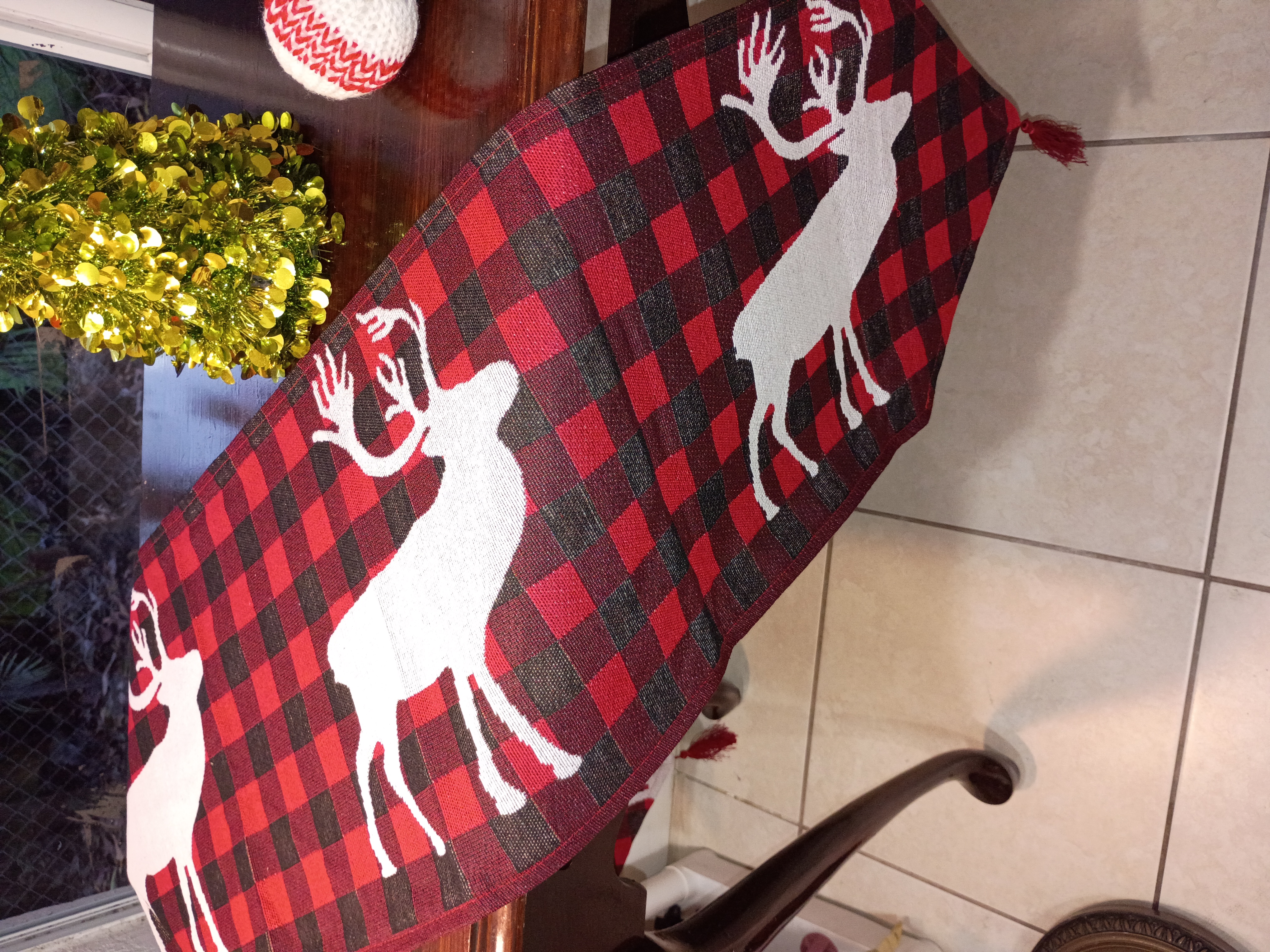  Christmas winter Table Runner 68 inches long  red burgundy durable fabric