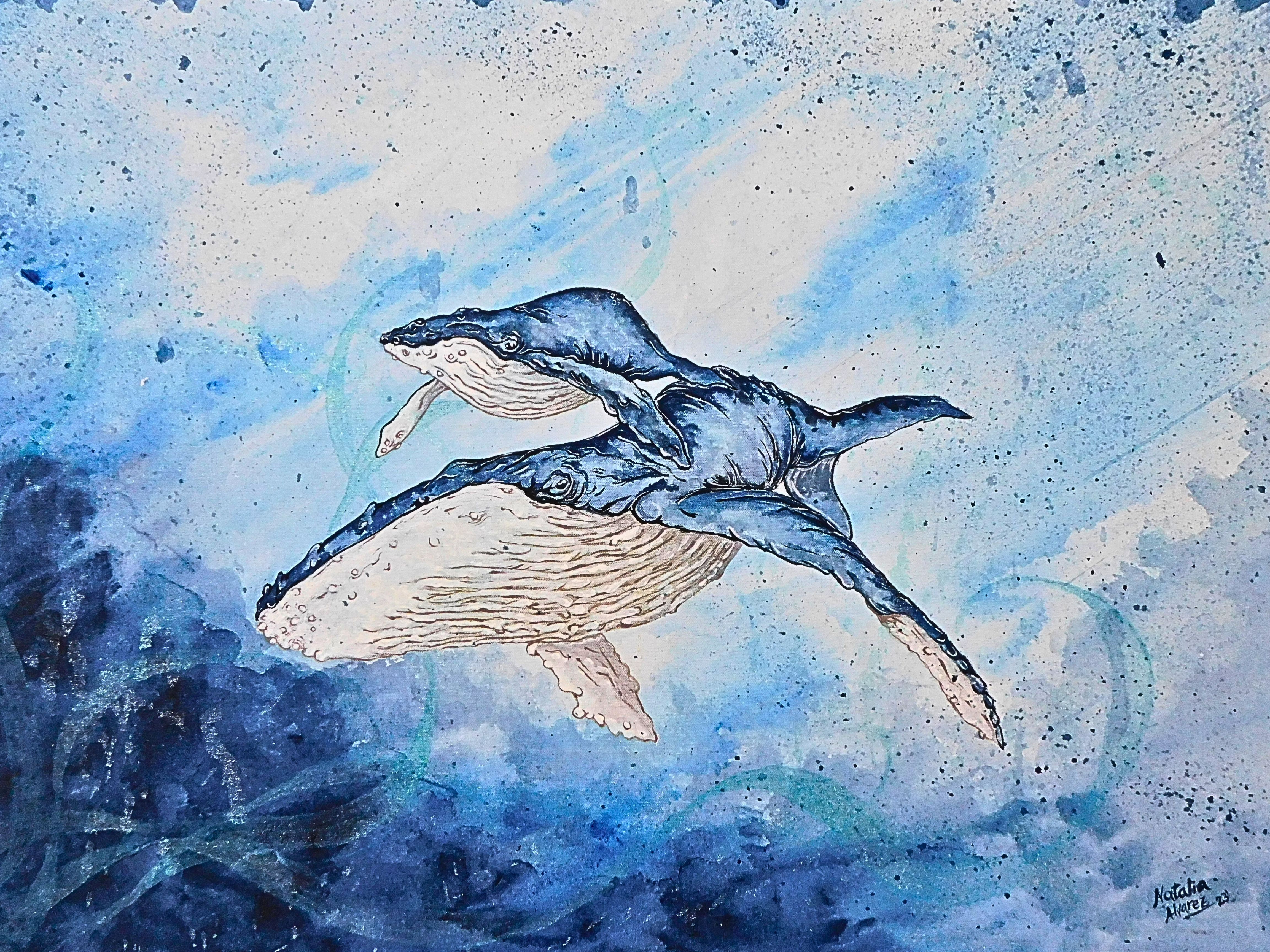 Pintura de ballenas jorobadas