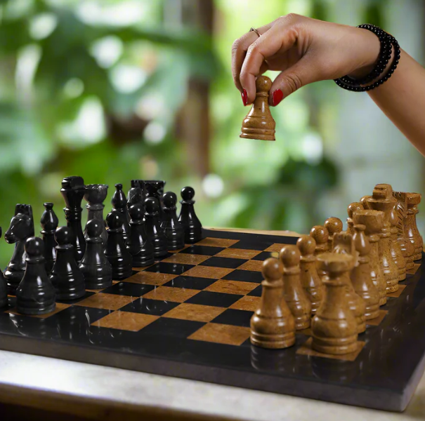 Luxurious Serenity Black & Golden Marble Chess Set