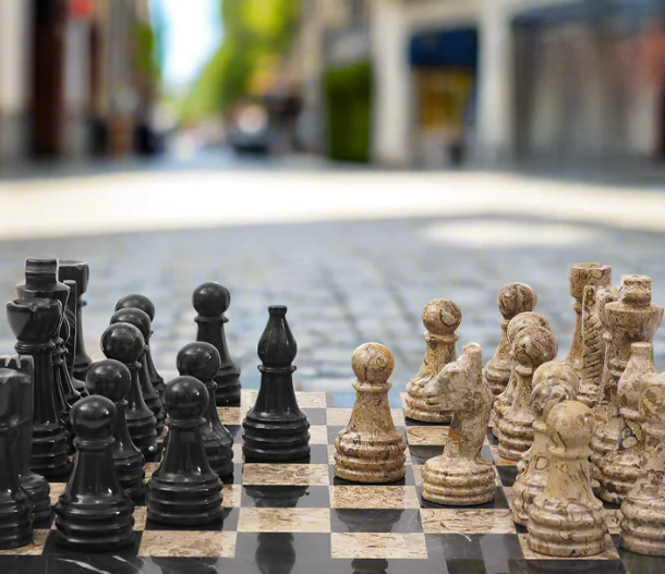 Black And Fossils Marble Chess Set 