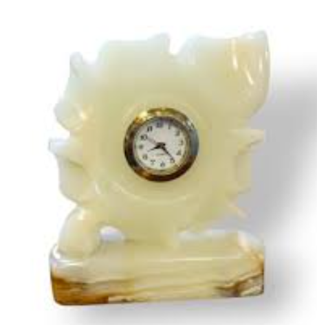Crystal Onyx Table Clock- Leaf Design 