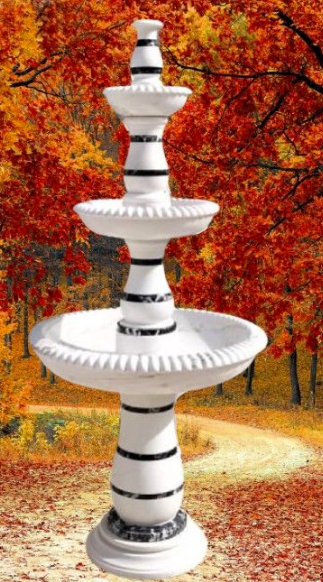 Rabbit Cream Three-Tier Garden Fountain with Black Ring 