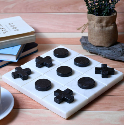 White Marble (Jet Black)Tic-Tac-Toe Game Set