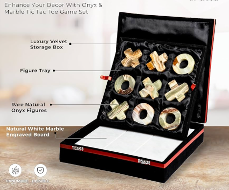 White Marble(Multi Green) Onyx  Tic-Tac-Toe Game Set