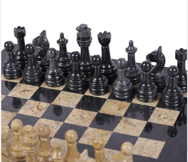 Black And Fossils Marble Chess Set 