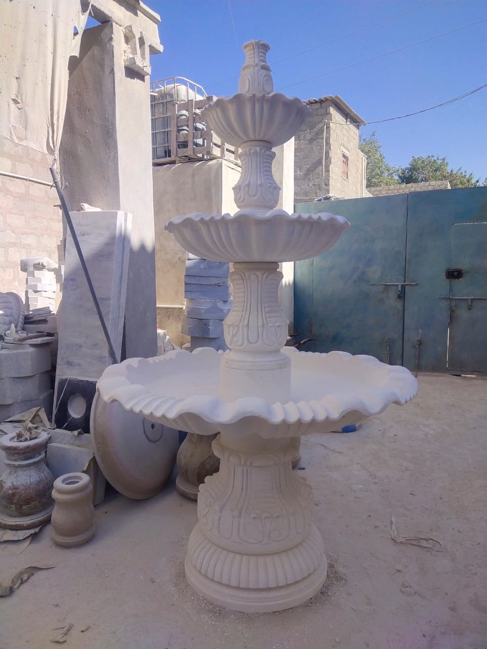 Ziarat White Three-Tier Marble  Fountain