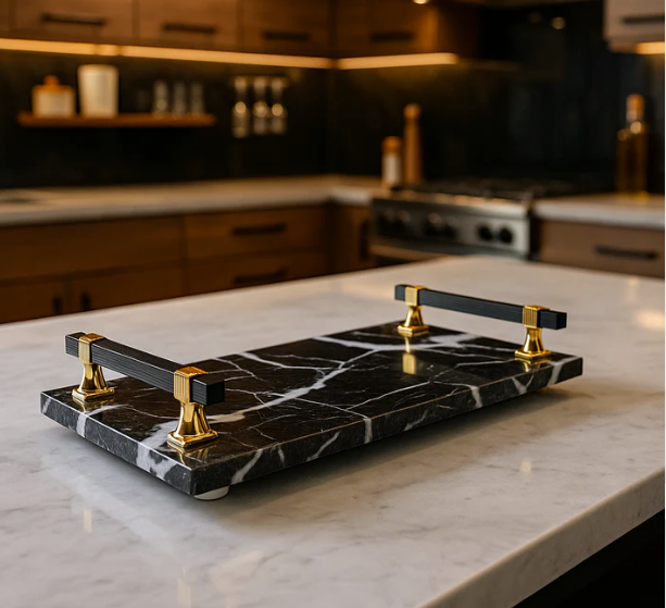 Luxury Black Diamond Marble Serving Tray