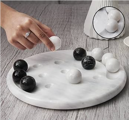 Marble White (Black Zebra) Tic Tac Toe Set