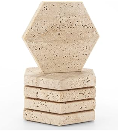 Hexagonal Travitine  Coasters( 5 pcs only plates)