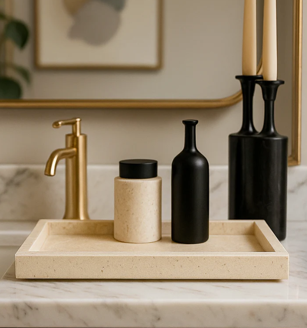 Rectangular Cream marble vanity Bathroom Tray